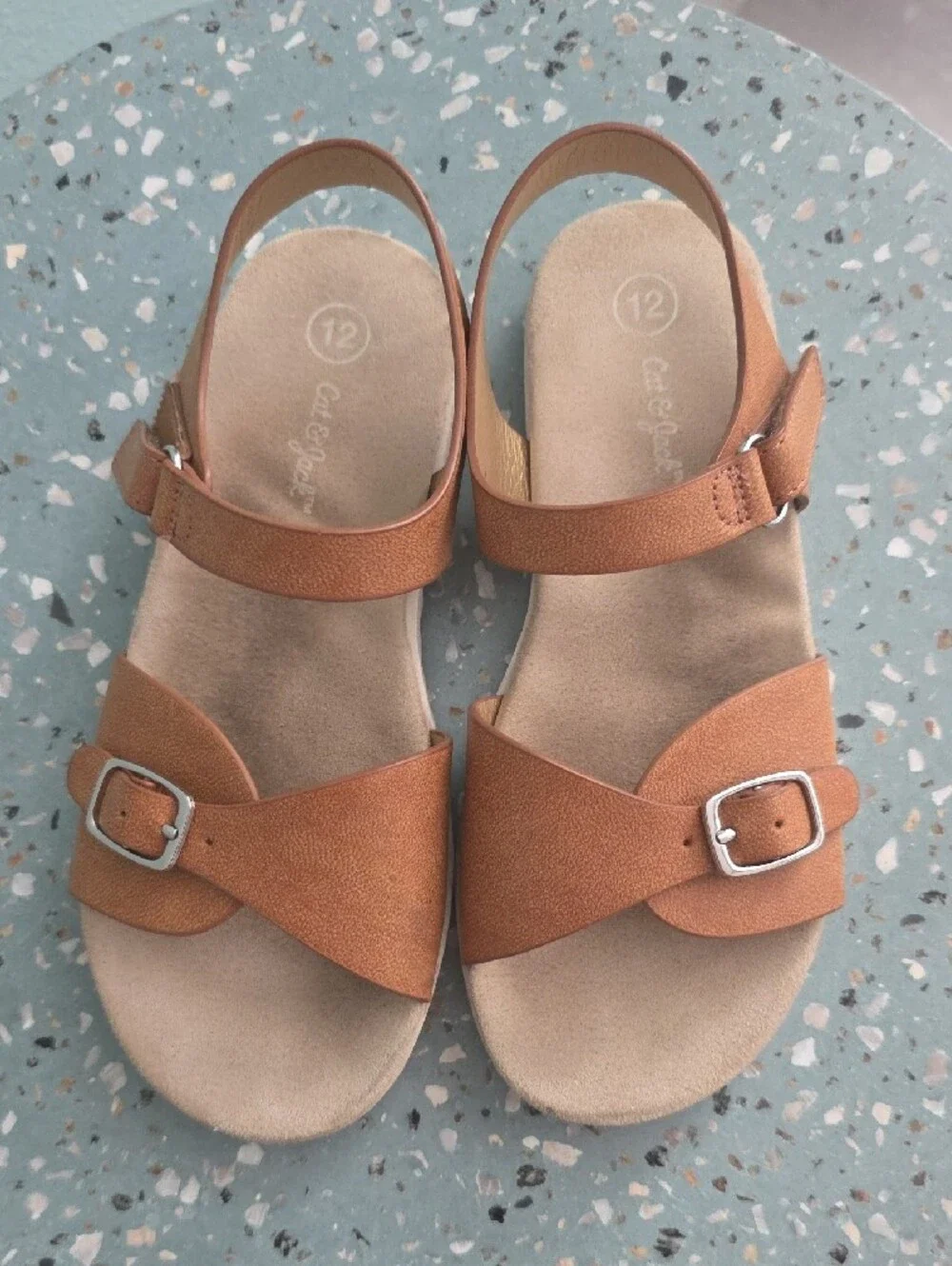Kid's Tan Buckle Strap Sandals with Cushioned Footbed